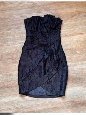 H&M Black Strapless Ruched Wrap-Front Mini Dress